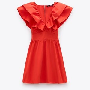 Zara Red Dress with Ruffle Detail